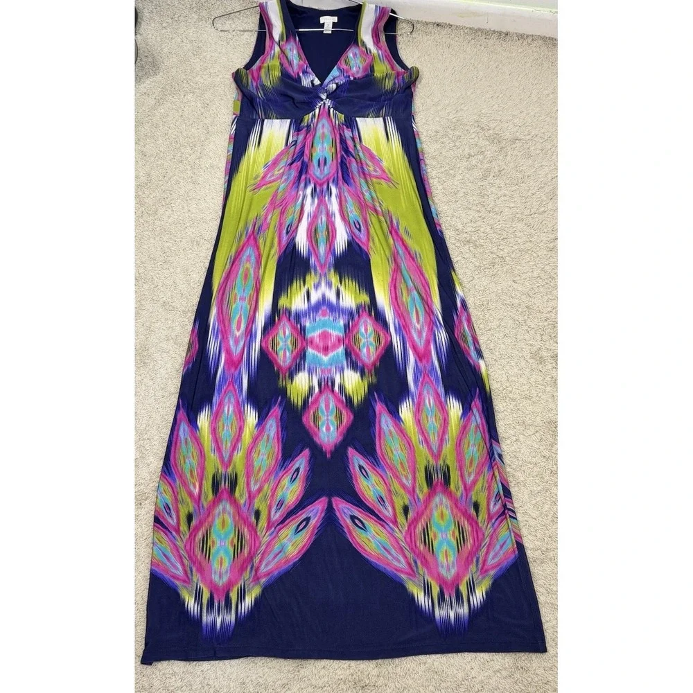 Chicos Sleeveless Ikat Print Twist Front V-Neck Maxi Dress Multicolor Womens L - Picture 7 of 13